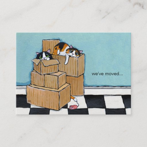 Customizable 3 Cats &amp; Boxes | We've Moved Announcement Business Card Template