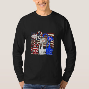3 Cats Kitten American Flag 1 T-Shirt