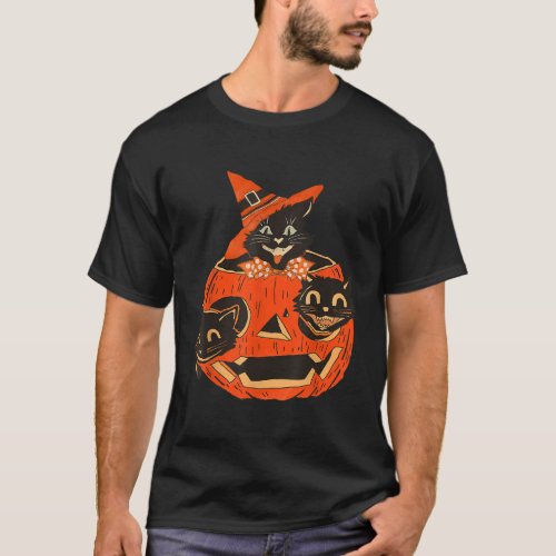 3 Cats Pumpkin Carved Jack O Lantern Cat Halloween T_Shirt
