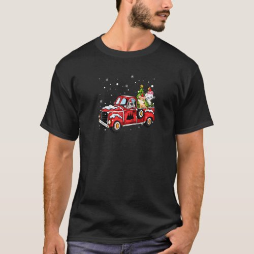 3 Cats Ride Red Truck Pick Up Christmas Tree Vinta T_Shirt