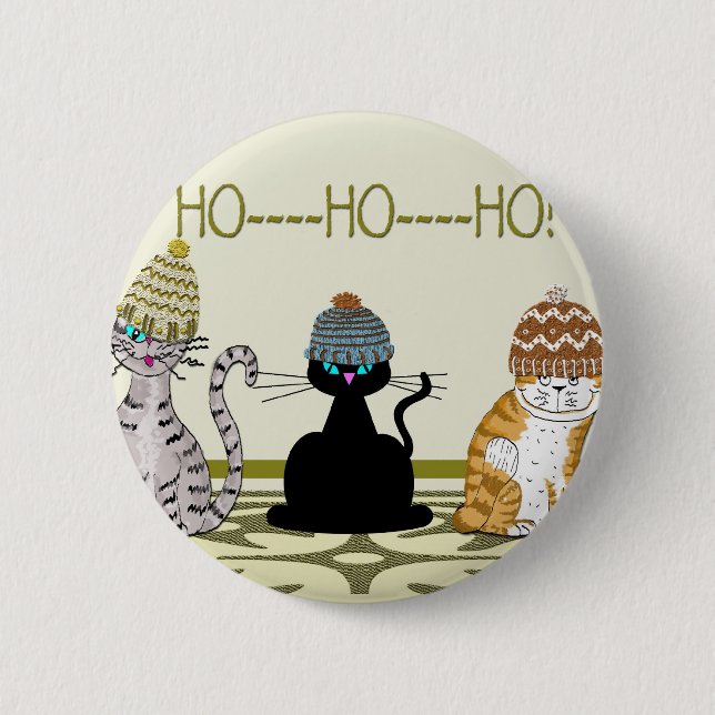 3 Cats With Hats Christmas Pinback Button (Front)