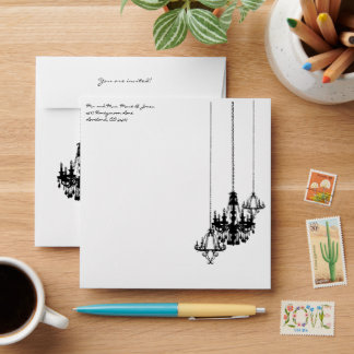 3 Chandelier Damask Wedding Square Envelopes