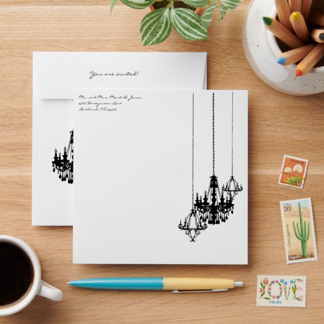 3 Chandelier Damask Wedding Square Envelopes (Desk)