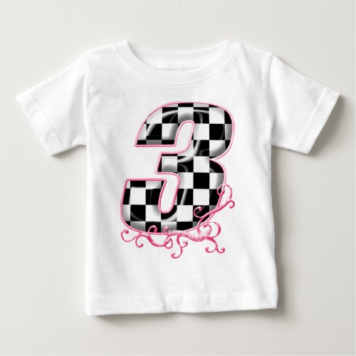 3 checkered flag number pink baby T_Shirt