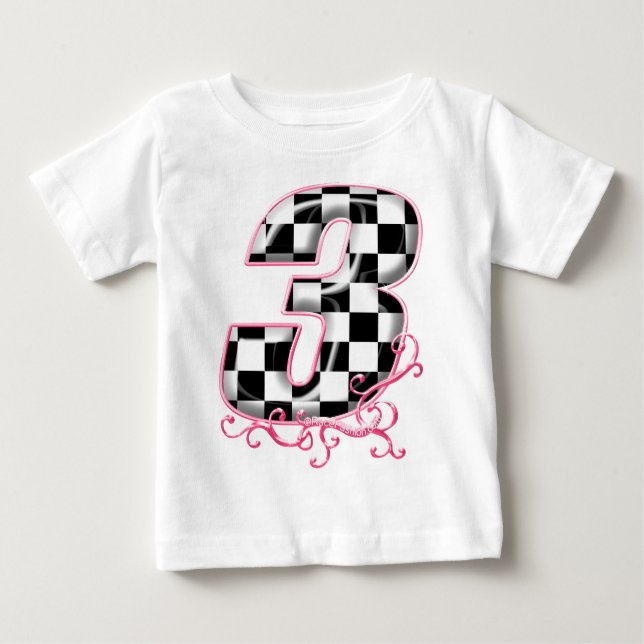 3 checkered flag number pink baby T-Shirt (Front)