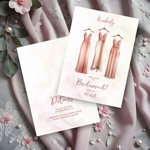 3 Chic Pink Bridesmaid Dresses Watercolor Request