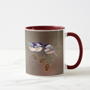 3 CHICKADEES & CONES by SHARON SHARPE Mug