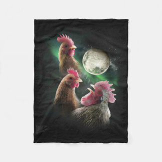3 Chicken Moon Wolf Chickens Howling Wolves  Fleece Blanket