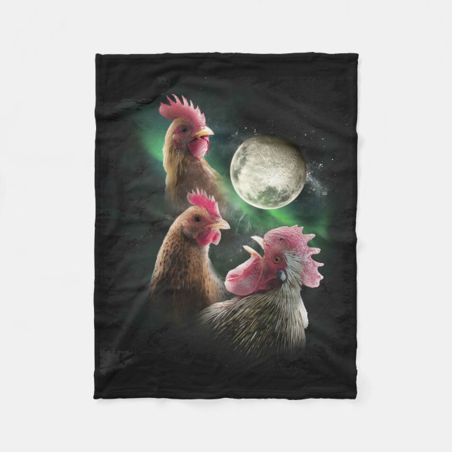 3 Chicken Moon Wolf Chickens Howling Wolves  Fleece Blanket (Front)