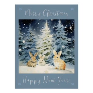 3 Christmas bunnies Poster