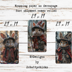3 Christmas Country Mice Decoupage  Wrapping Paper Sheets