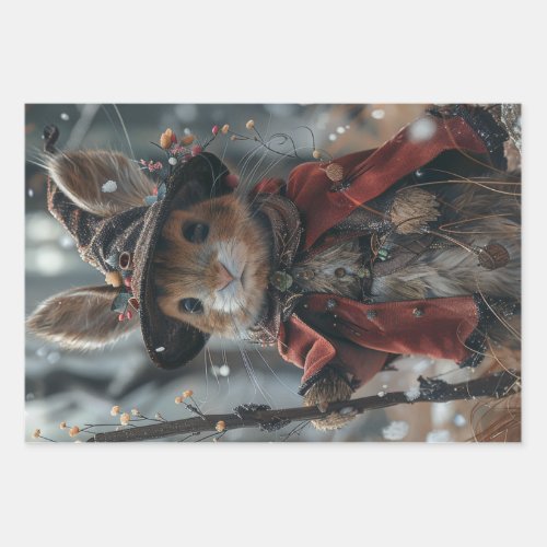 3 Christmas Country Mice Decoupage  Wrapping Paper Sheets