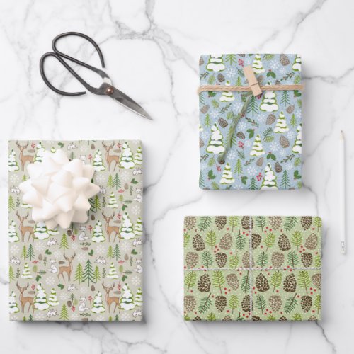 3 Christmas Gift Wrap Sheets _In A Winter Forest