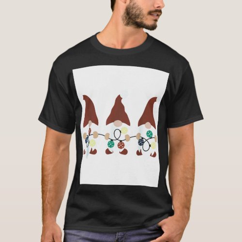 3 Christmas Gnome With Pickleball Christmas Lights T_Shirt