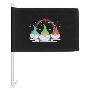 3 Christmas Gnomes Car Flag