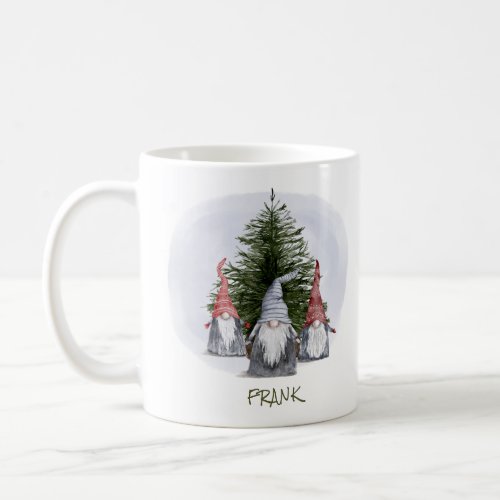 3 Christmas Gnomes Tree Monogram Name Coffee Mug