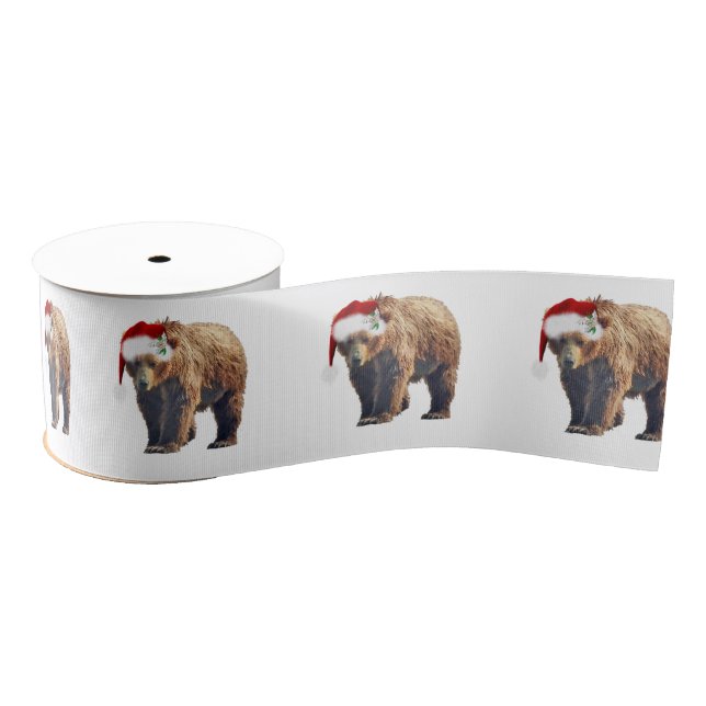 3" Christmas Grosgrain Ribbon of grizzly bear (Spool)