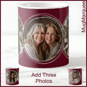 3 Christmas Photos Collage Maroon C31 Mom Mother Coffee Mug
