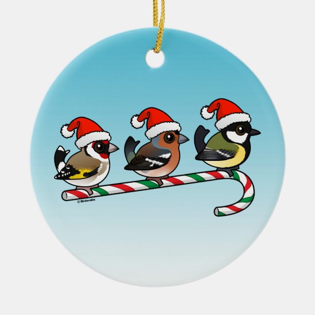 3 Christmas Songbirds Ceramic Ornament (Front)