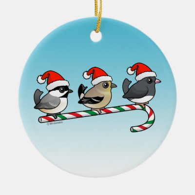 3 Christmas Songbirds Ceramic Ornament