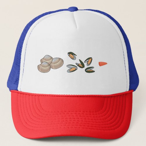 3 CLAMS 5 MUSSELS AND A TINY CHUNK OF FISH T_Shirt Trucker Hat