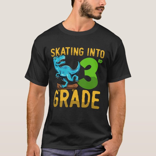 3 Class Dinosaur Skateboard Last First Day School  T-Shirt (Front)