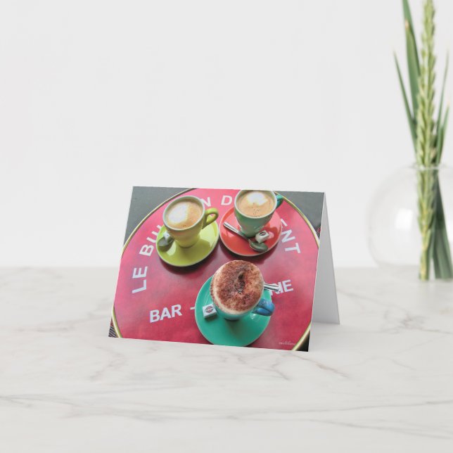 3 coffee cups, Paris cafe Thank You Card (Front)