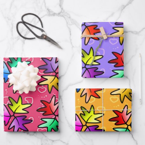 3 color Kids wrapping paper_ heartstopper leaves  Wrapping Paper Sheets