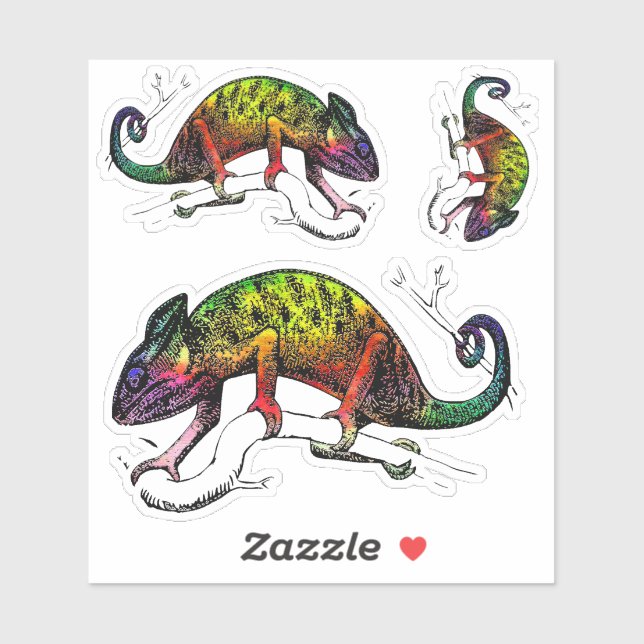 3 Colorful Chameleon Lizard Sticker (Sheet)