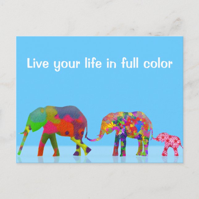 3 Colorful Elephants Walking - Pop Art Postcard (Front)