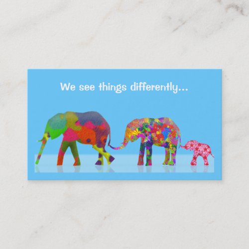 3 Colorful Elephants Walking Together Business Card
