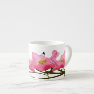 3 Colorful Flowering Pink Poppies In A Row Espresso Cup