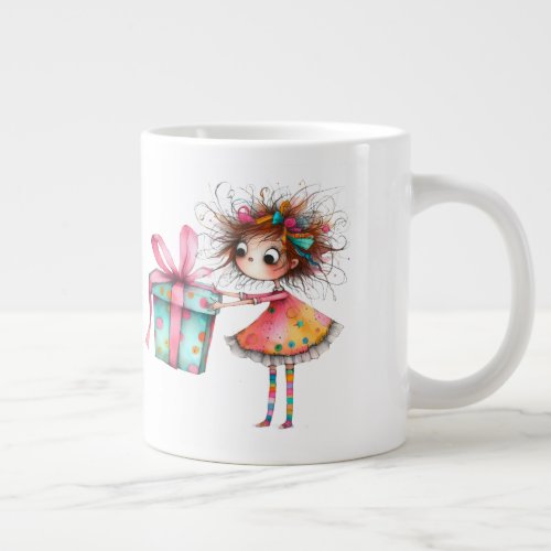 *  3 Colorful  Whimsical Christmas Girl  Gift AP97 Giant Coffee Mug