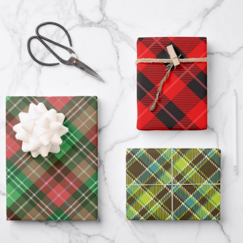 3 colors plaid pattern wrapping paper sheets 2