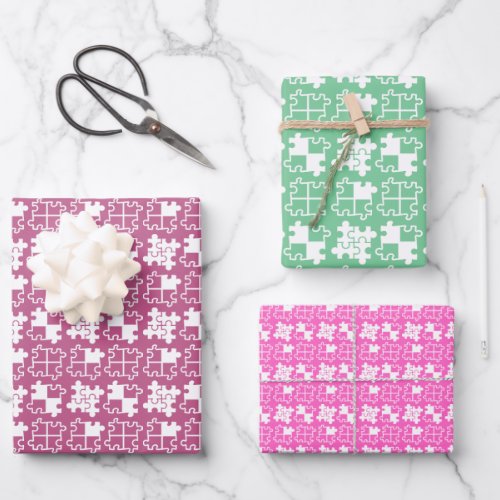 3 Colors Puzzle Pieces Simple Pattern Wrapping Paper Sheets