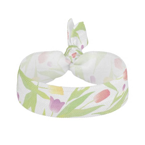 3 Colors Tulips Illustration Seamless Pattern Elastic Hair Tie