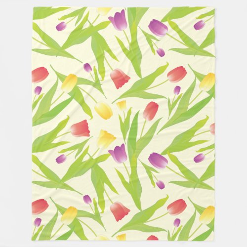 3 Colors Tulips Illustration Seamless Pattern Fleece Blanket