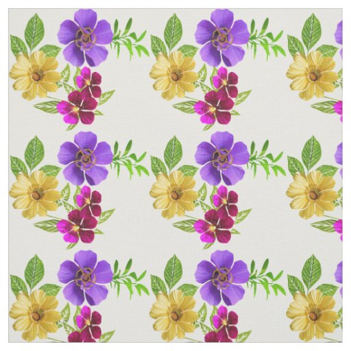 3 Coloured Flowers Fabric