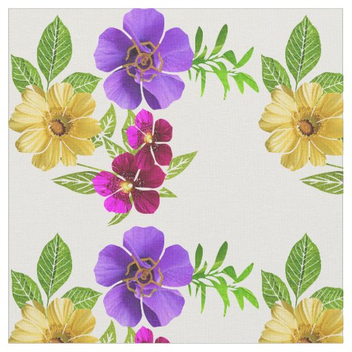 3 Coloured Flowers Fabric