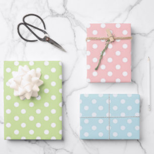 3 Colours Dotty - Baby Showers, Bridal Showers Wrapping Paper Sheets
