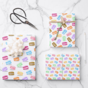 3 coordinating patterns colorful macarons wrapping paper sheets