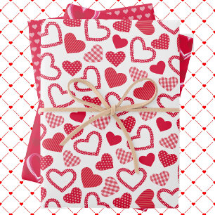 3 Coordinating Valentine's Day Heart Gift Wrapping Paper Sheets