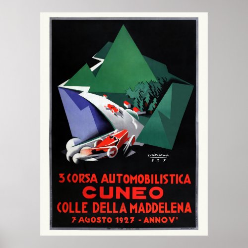 3 Corsa Automobilistica Cuneo Vintage Poster 1927