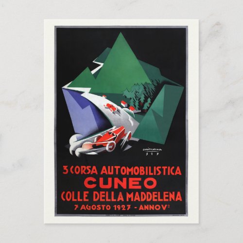 3 Corsa Automobilistica Cuneo Vintage Poster 1927 Postcard
