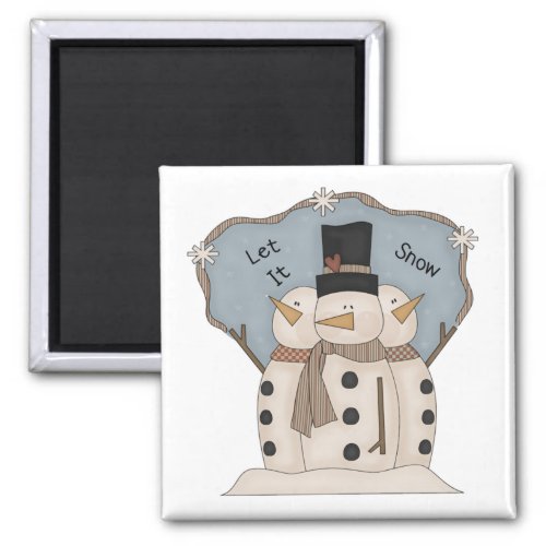 3 Country Primitive Snowmen _ Let It Snow Magnet