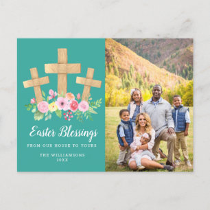 3 Crosses Floral Easter Blessings Photo Holiday Postcard