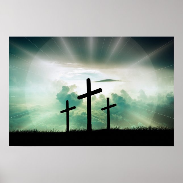 3 Crosses on a Hill Depict the Crucifixion  Poster (Front)