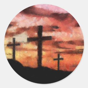 3 crosses painting classic round sticker