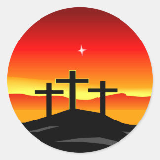 3 Crosses Sunset Classic Round Sticker