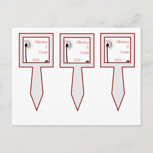 3 Cup Cake Picks Lady Bug on Dandelion Red Silhoue Postcard (Front)